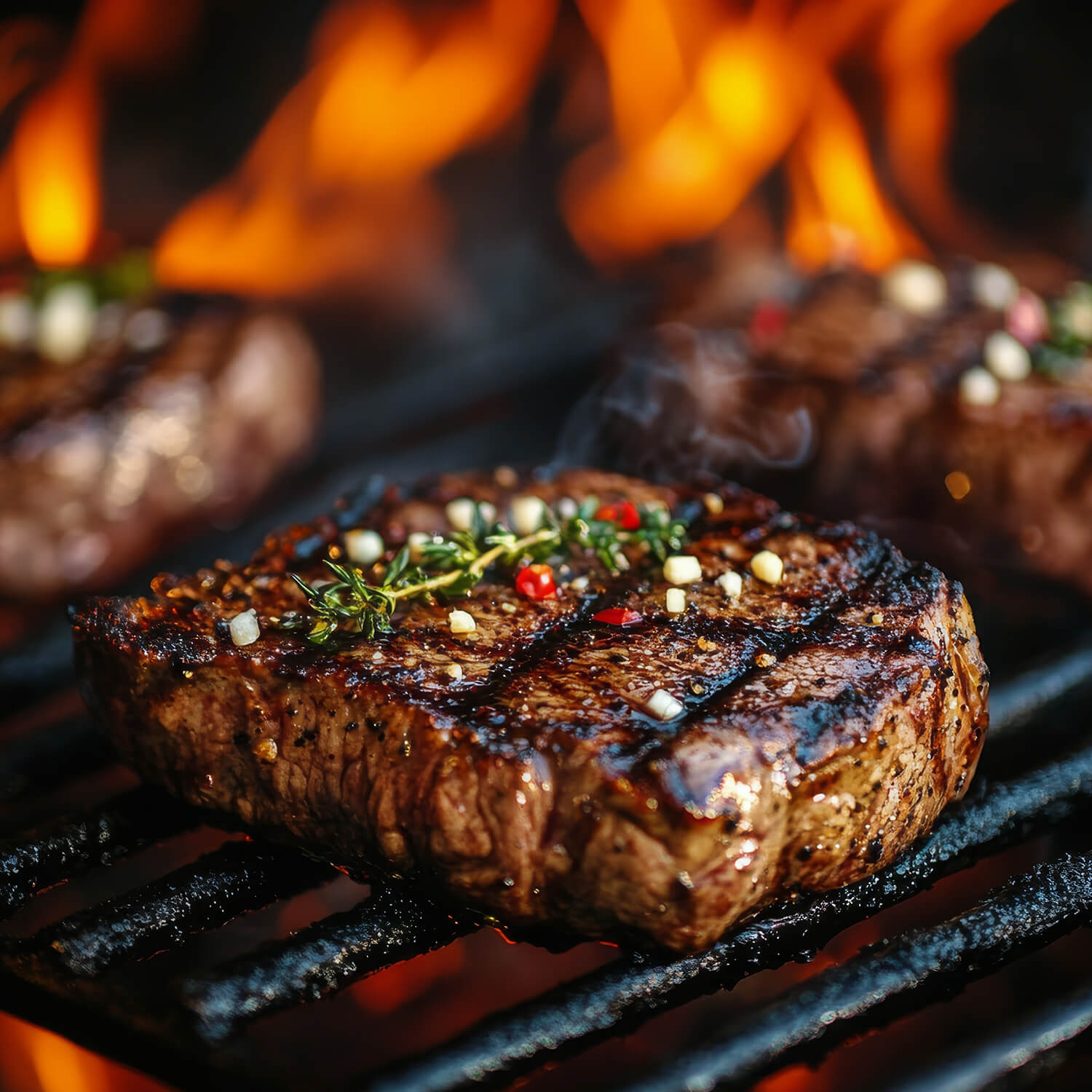 Saftiges Steak auf dem Grill, gewürzt mit Brenz Extra Gewürzmischung für ein intensives Aroma