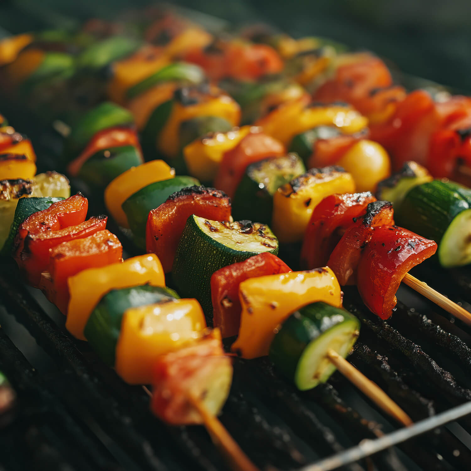 Bunte Gemüsespieße auf dem Grill, veredelt mit Brenz Kräutersalz für den perfekten Geschmack